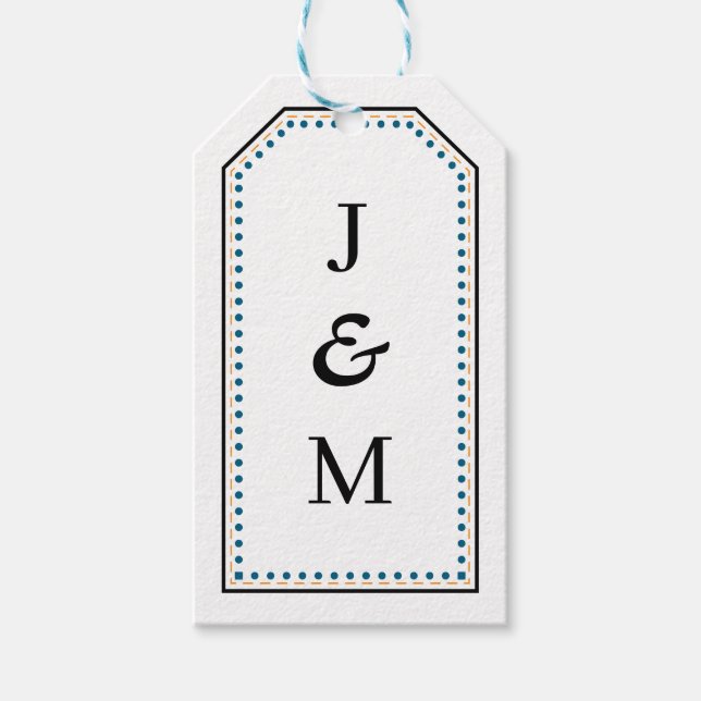 Klassisk monogram bröllopsgräns linje presentetikett (Framsidan)