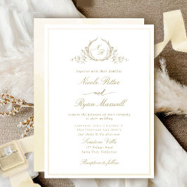 Klassisk monogram Champagne Watercolor Bröllop Inbjudningar