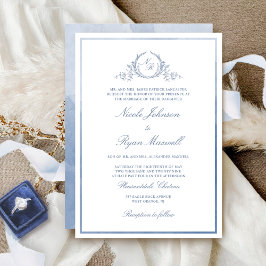 Klassisk Monogram Dusty Blue Watercolor Bröllop Inbjudningar