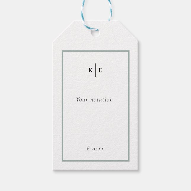 Klassisk Monogram Dusty Grönt Gift-Märkre Presentetikett (Framsidan)