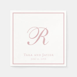 Klassisk Monogram Dusty Rose Rosa Elegant Bröllop Pappersservett