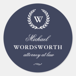 Klassisk monogram Elegant Blue Business-etikett Runt Klistermärke