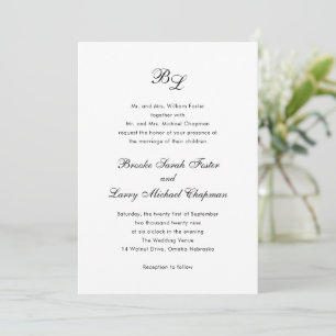 Klassisk Monogram Elegant Bröllop Inbjudningar