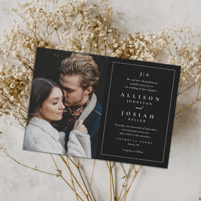 Klassisk Monogram Elegant Fotobryllop Inbjudningar (Skapare uppladdad)