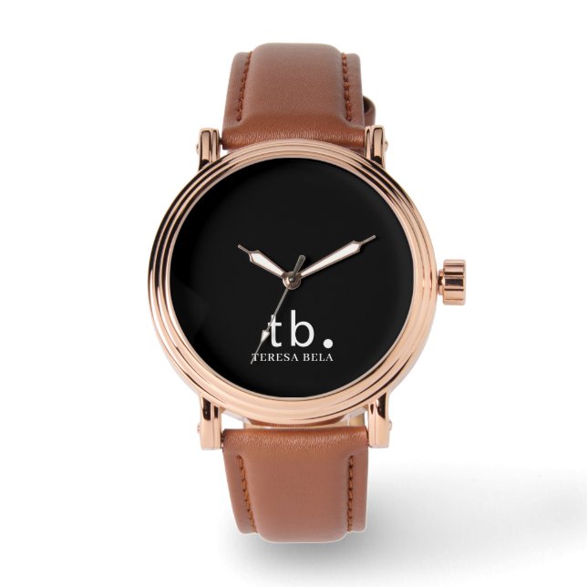 Klassisk Monogram Elegant Minimal Svart och Vitt Armbandsur (Framsida)