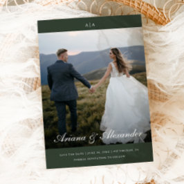 Klassisk Monogram Elegant Skript Två Foto Bröllop Spara Datumet