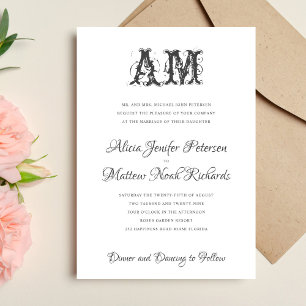 Klassisk monogram elegant vintage bröllop inbjudningar