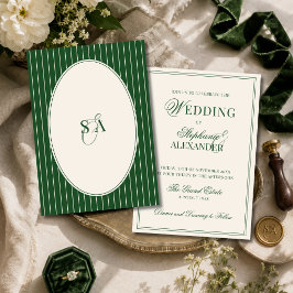 Klassisk Monogram Gammal Pengar Smaragdgrön Bröllo Inbjudningar