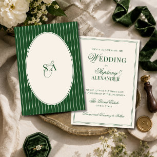 Klassisk Monogram Gammal Pengar Smaragdgrön Bröllo Inbjudningar