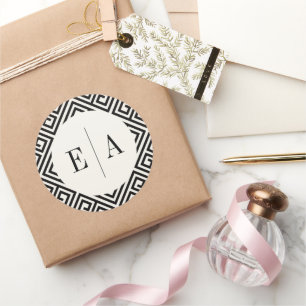 Klassisk monogram Geometric Grekiska Nyckel-Chicen Runt Klistermärke
