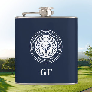 Klassisk Monogram Golfflaska med eget namn Navy Fickplunta