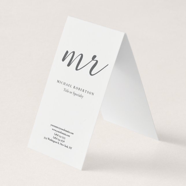 Klassisk monogram grå vit minimalistisk enfaldig visitkort (Framsida)