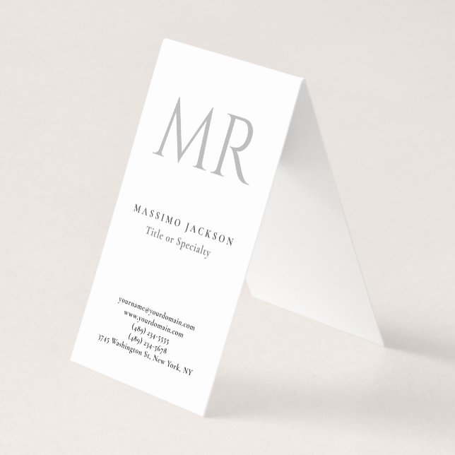 Klassisk monogram grå vit minimalistisk enfaldig visitkort (Framsida)