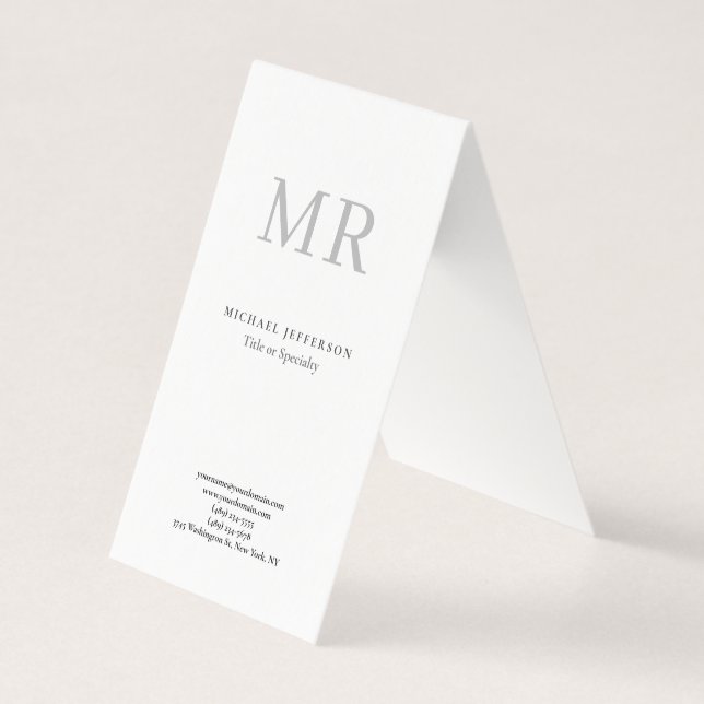Klassisk monogram grå vit minimalistisk enfaldig visitkort (Framsida)