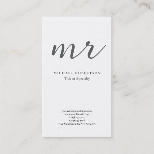 Klassisk monogram grå vit minimalistisk enfaldig visitkort