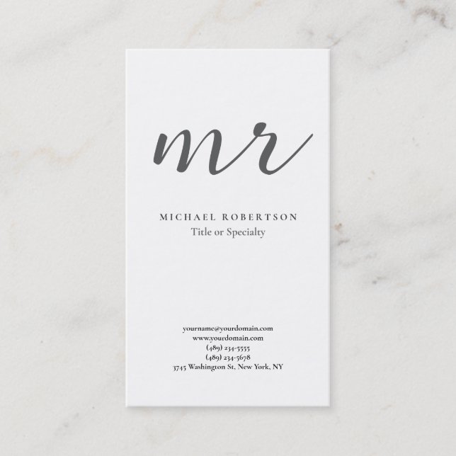 Klassisk monogram grå vit minimalistisk enfaldig visitkort (Framsida)