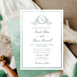 Klassisk Monogram Grönt Watercolor Bröllop Inbjudningar<br><div class="desc">Förtjusar vänner och familj med den här inbjudan från elegant bröllop som visar bra hand plockade leafy botaniskt monogram med brud och brudgumms initialer. Frontinbjudan trimmade med tunna gröntar vattenfärgen ram, medan inbjudan med vackra vattenfärger tvättar i gröntens nyanser. Ren och enkel fullt av elegans och elegans med handskrivna calligrafdetaljer....</div>