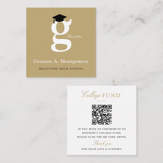 Klassisk Monogram Guld 'G' Examen Collegefond Tilläggskort (Fram/baksida)