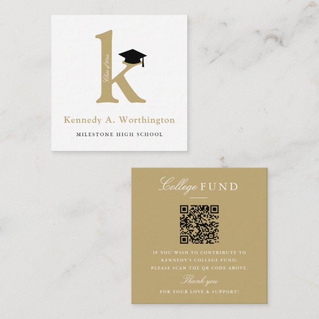 Klassisk Monogram Guld 'K' Examen Collegefond Tilläggskort (Fram/baksida)