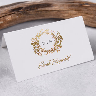 Klassisk Monogram Guld Vapensköld Elegant bröllop Placeringskort