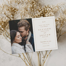 Klassisk Monogram Ivory Bröllopsfoto Spara Datumet