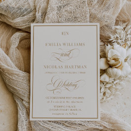 Klassisk Monogram Ivory Guld Bröllop Inbjudningar