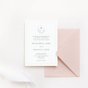 Klassisk monogram Jasmine-Vapensköld Slate Blue Br Inbjudningar