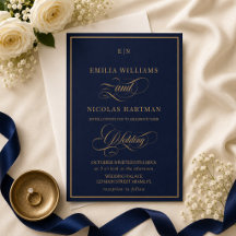 Klassisk monogram koboltblå guldbröllop