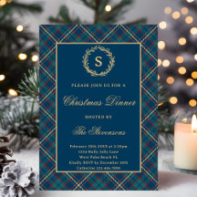 Klassisk Monogram Krans Blå Plaid Julfest