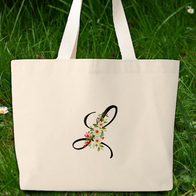 Klassisk monogram L röd vit blomma mormorspresent Jumbo Tygkasse (Skapare uppladdad)