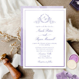Klassisk Monogram Lavender Watercolor Bröllop Inbjudningar