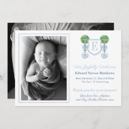 Klassisk monogram Light Blue Pojke Bild Birth Meddelande