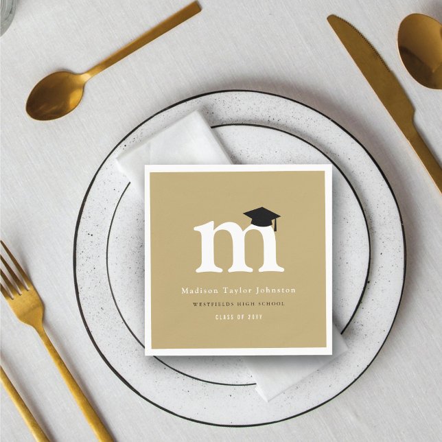 Klassisk monogram M och examenshatt Examensfest Pappersservett (Classic Monogram M And Graduation Cap Grad Party Paper Napkin by fatfatin @ zazzle.com/color_therapy)