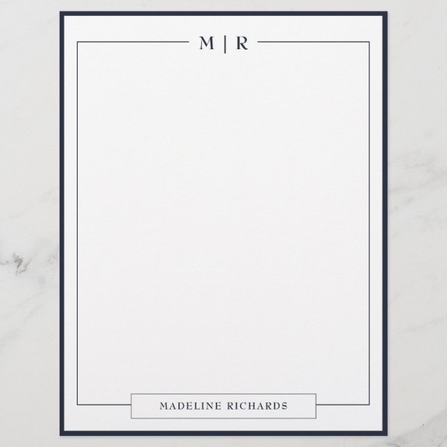 Klassisk monogram marinblå kant brevhuvud (Framsida)