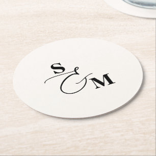 Klassisk Monogram Modern Skript Bröllop Underlägg Papper Rund