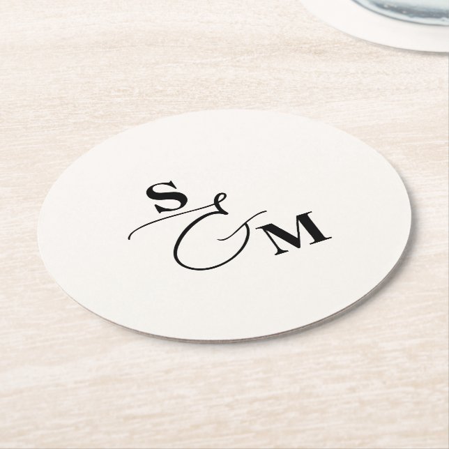 Klassisk Monogram Modern Skript Bröllop Underlägg Papper Rund (Vinklad)