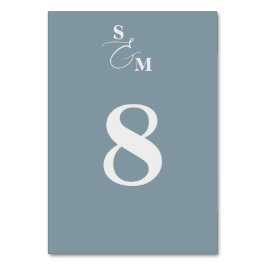 Klassisk Monogram Modernt Et-tecken Blå Bröllop Bordsnummer