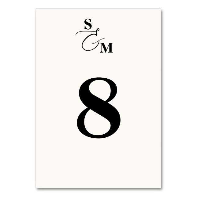 Klassisk Monogram Modernt Et-tecken Bröllop Bordsnummer (Framsidan)