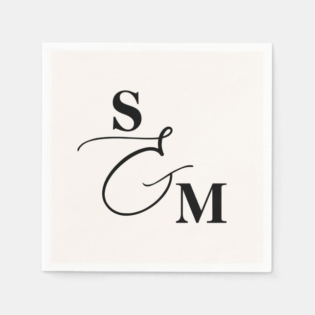 Klassisk monogram Modernt script Ampersand Bröllop Pappersservett (Framsidan)