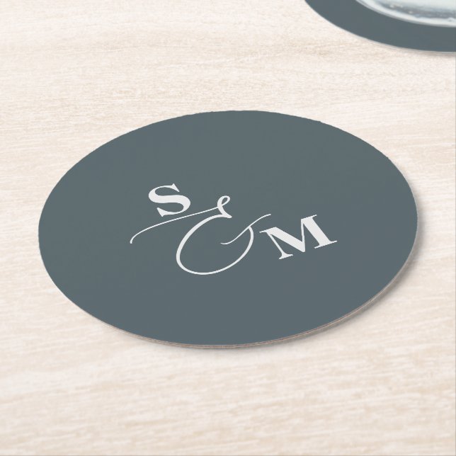 Klassisk monogram Modernt skriptbröllop Underlägg Papper Rund (Vinklad)