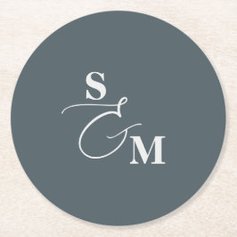 Klassisk monogram Modernt skriptbröllop Underlägg Papper Rund