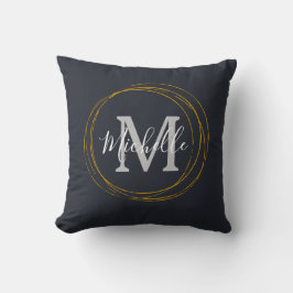 Klassisk monogram Mörk Grått Guld Ringar Kudde
