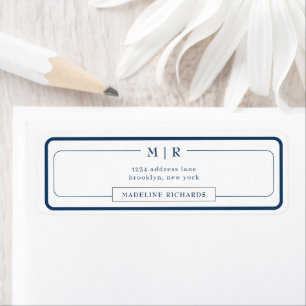 Klassisk monogram mörk marinblå kant adress returadress etikett
