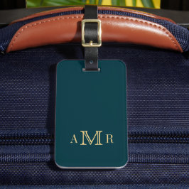 Klassisk Monogram Mörk Teal Personlig Bagagebricka