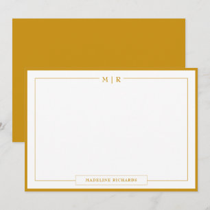 Klassisk Monogram Mustard Gult Gräns Stationery Anteckningskort