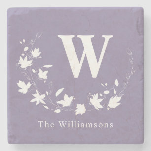 Klassisk Monogram Namn Lilac Blommigt Anpassningsb Stenunderlägg