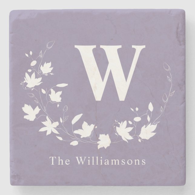 Klassisk Monogram Namn Lilac Blommigt Anpassningsb Stenunderlägg (Framsidan)