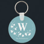 Klassisk Monogram Namn Teal Blommigt Utandning Anp Nyckelring<br><div class="desc">Den här nyckelkedjan för snyggt har ditt namn och monogram tillsammans med en underbar blommigt i grönt och vitt.</div>