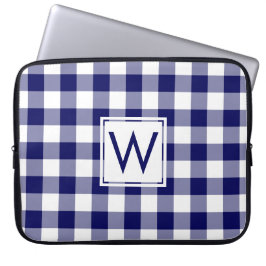 Klassisk Monogram Navy Blue Gingham Play Mönster Laptop Fodral