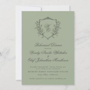 Klassisk Monogram Olive Sage Rehearsal Dinner Inbjudningar